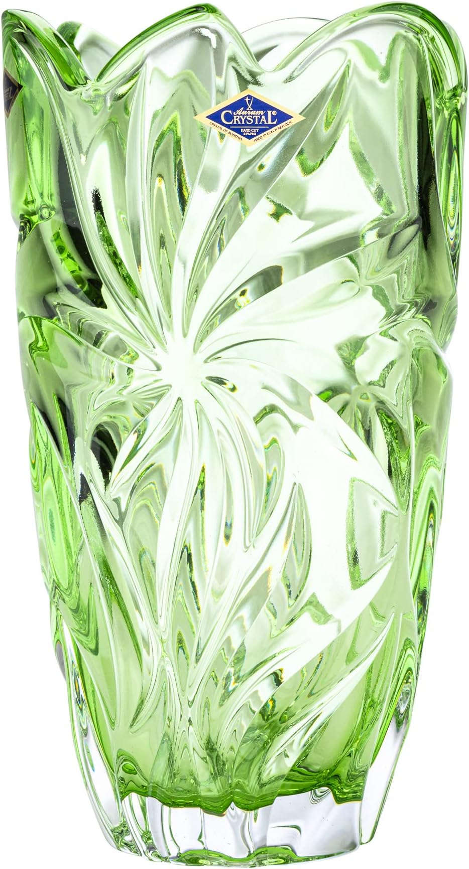 Bohemia Crystal 11" Flowers Vase 'Flora'. Lead-Free Crystal, Flower Jar. Green.