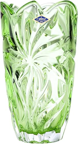 Bohemia Crystal 11" Flowers Vase 'Flora'. Lead-Free Crystal, Flower Jar. Green.