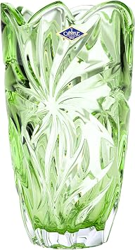 Bohemia Crystal 11" Flowers Vase Flora. Lead-Free Crystal, Flower Jar. Green.