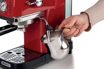 Ariete Moderna Espresso Slim Coffee Machine Red 1381/13 - Metal Espresso Coffee Machine, Compatible with Ground Coffee and ESE Pod Coffee, 1300 Watt, 1.1 Liter Water Tank, Maxi Cappuccino Device