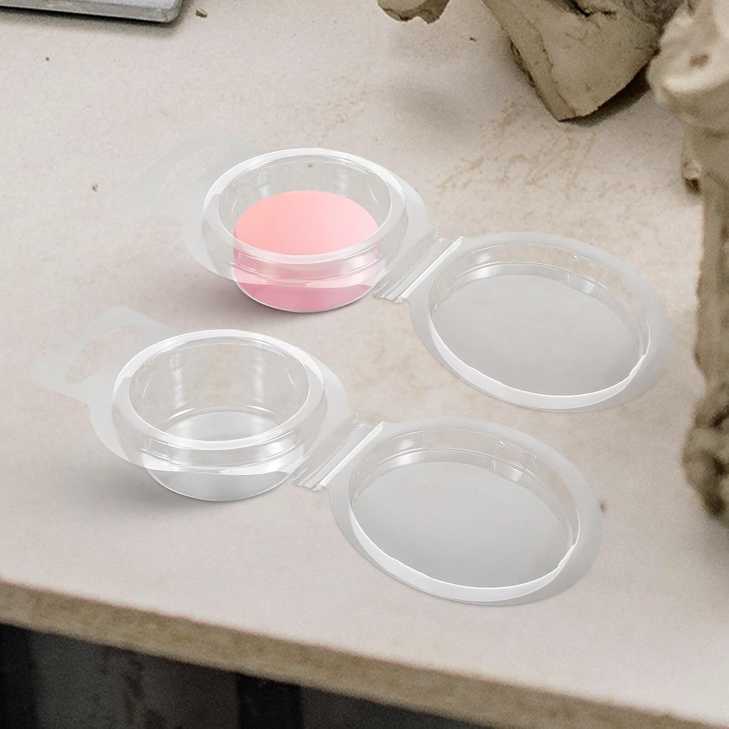 100Pcs Small Wax Melt Containers Candle Wax Molds Round Clamshell Molds for DIY Melting and Candle Making Supplies