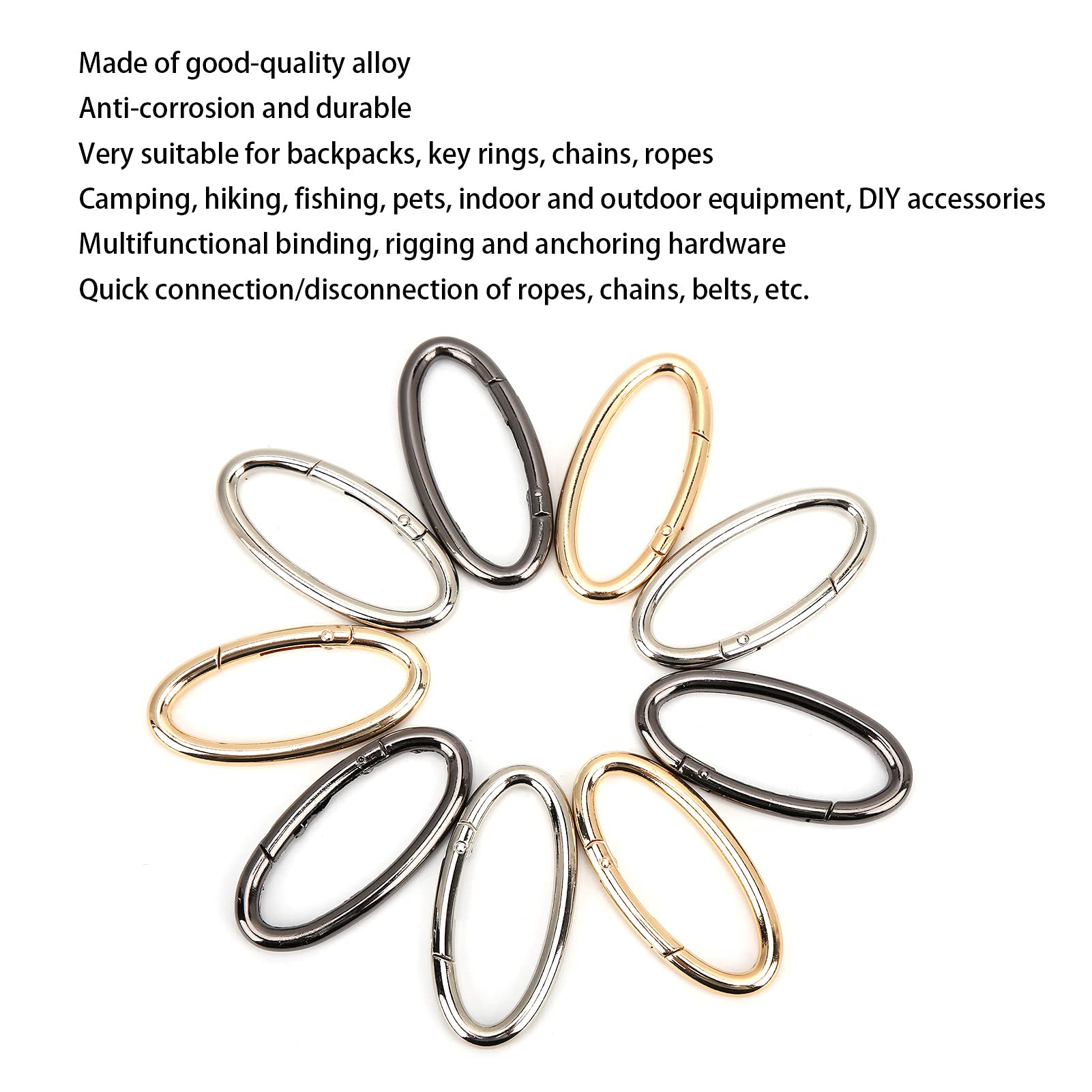 9Pcs Spring Snap Clips Molla Rotonda O Ring Anelli Ovali Moschettone Ovale Clip a Scatto per Gioielli da Borsa e Fai da Te(#3)
