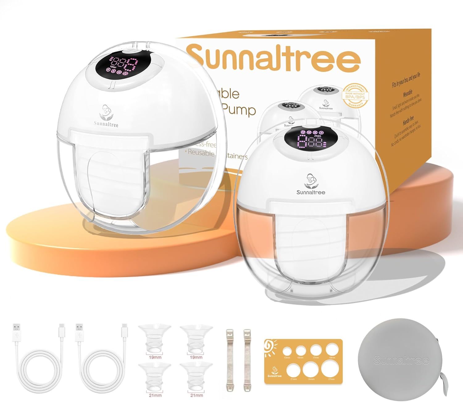 Wearable Breast Pump,Hands Free Breast Pump with Storage Bag,Portable Electric Breastpump for Breastfeeding with 4 Modes,9 Levels,LCD Display,Painless Low Noise Touch Screen