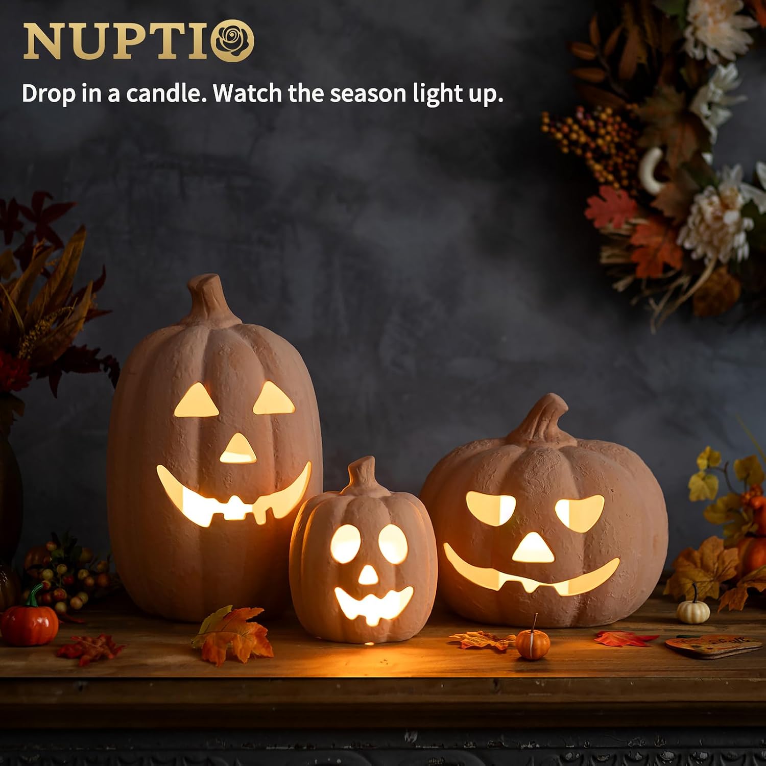 NUPTIO Terracotta Pumpkin Fall Decor: 15" H Handmade Halloween Lantern image 5