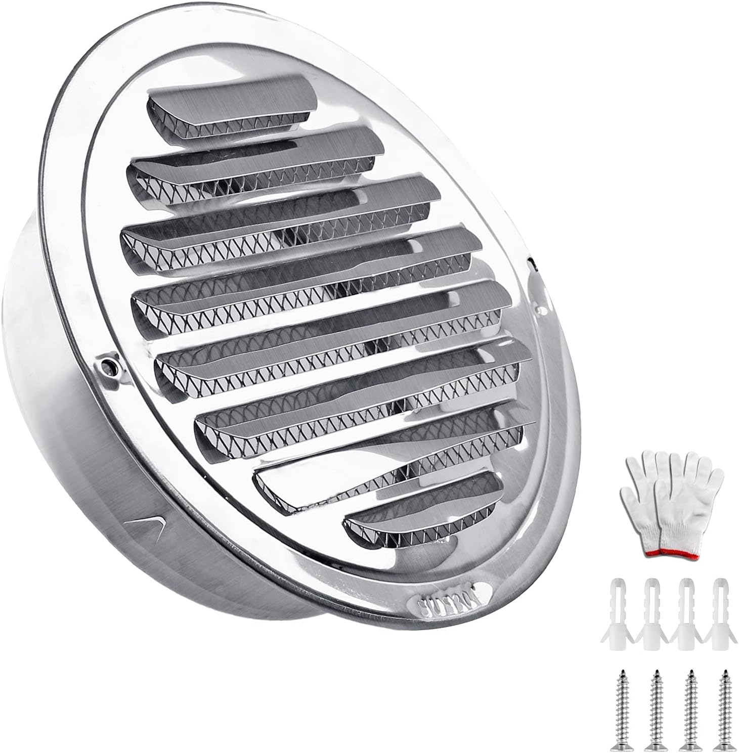 4 Inch Stainless Steel Air Vents, Black Louver Grille Round Vent Cover Wall Ventilation Outlet Soffit Vents With Built In Screen Mesh For House Ventilation - Foto 3