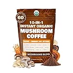 10-in-1 USDA Certified Organic Mushroom Coffee Instant, Instant Mushroom Coffee Brazilian Dark Roast for Better Energy, Focus, Gut Health, 60 Servings Regular Caffeine - ShroomDNA