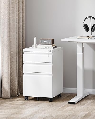 Miniatura 45 de Archivador de 2 cajones con cerradura, archivador de metal debajo del escritorio para tamaño carta/legal/A4, gabinete móvil de oficina en casa