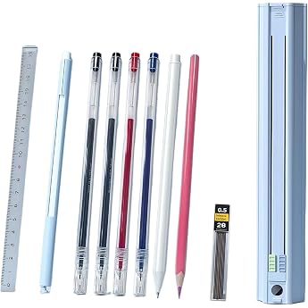 Multi-Functional Pen Case Cute Pencil Case Stand Pen Holder Multi-Functional Push-Pull Stationery Box Set Hexagonal with 10 Pencils Pen Storage T Design with Ruler and Detachable Pencil