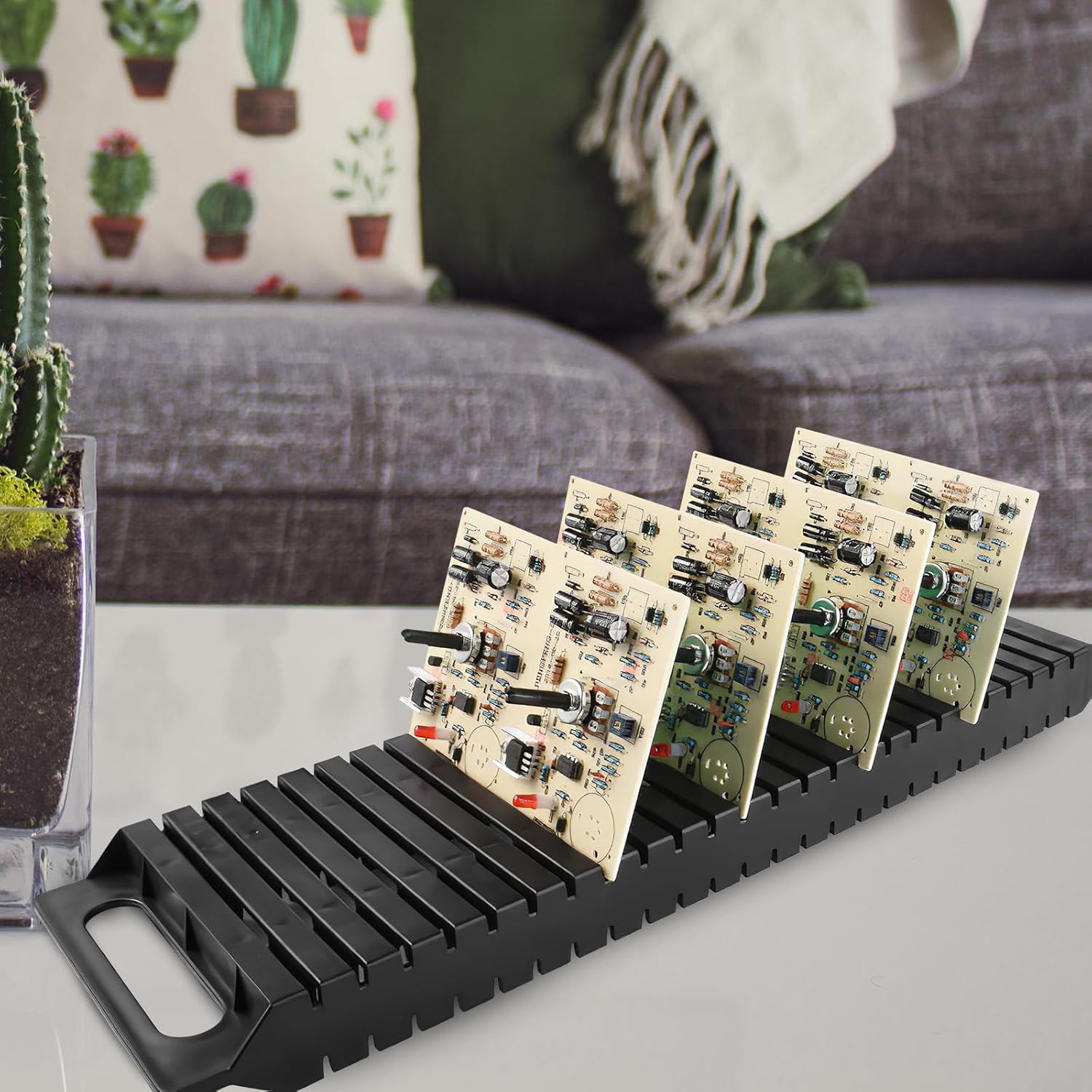Hemoton Anti-Static PCB Rack 25-Slot Circuit Board Holder and Storage Stand 18.7X5.31X1.33 Inch Electrical Drying Rack for Industrial Electronic Component Organization