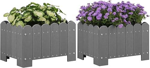 KETOYARK Juego de 2 cajas de flores para exteriores, maceta duradera de polietileno de alta densidad impermeable para interiores y exteriores, para