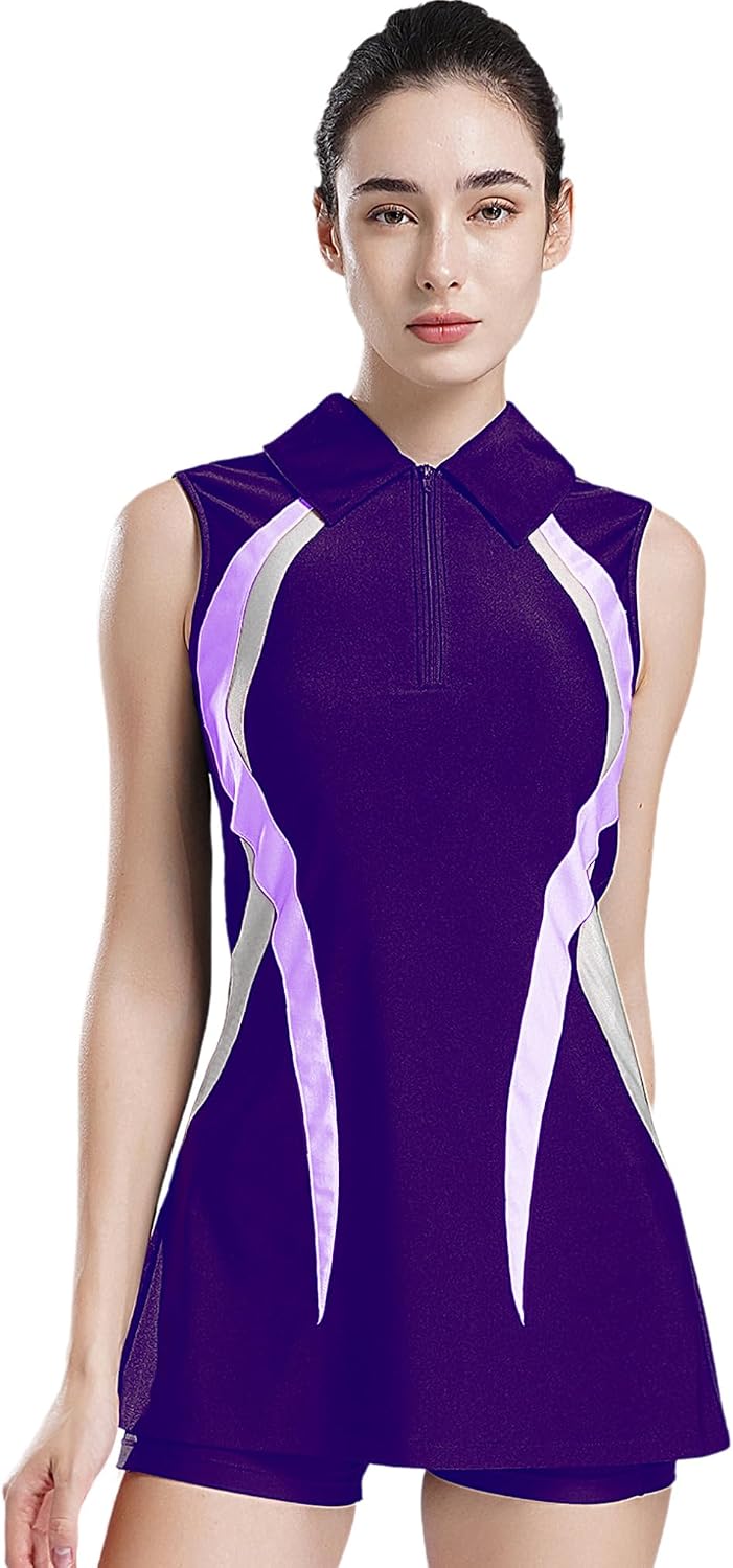 Freebily Womens Golf Tennis Dresses Zipper Sleeveless Workout Running Tank Dresses Athletic Dresses Sportwear