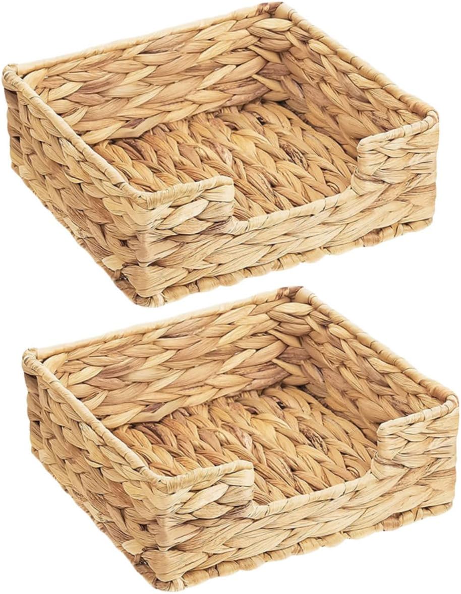 Amosfun 2Pcs Woven Napkin Holder Rustic Tissue Organizer for Home Decor Kitchen and Parties Woven Napkin Basket Elegant Countertop Accessory