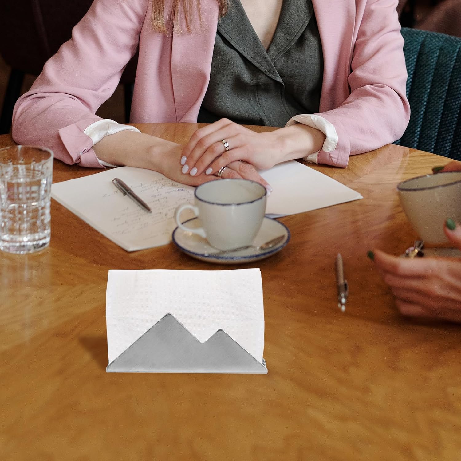 Stainless Steel Desktop Napkin Stand with Toothpick Holder, Silver image 4