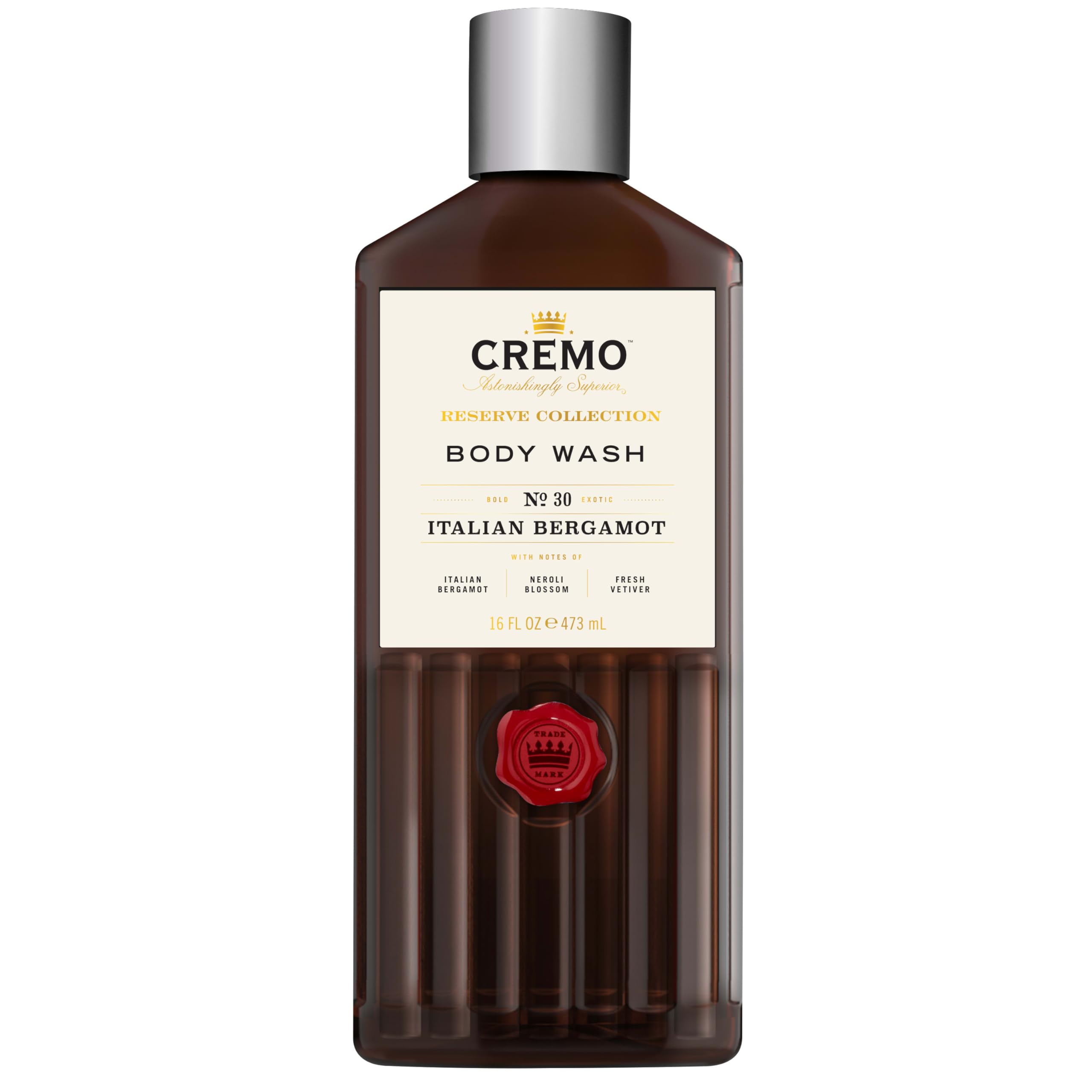 CREMO Rich-Lathering Italian Bergamot Body Wash, Notes of Italian Bergamot, Neroli Blossom, and Fresh Vetiver, 16 Fl Oz (Packaging May Vary)