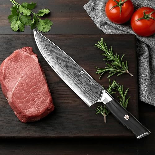 Miniatura 2 de Cuchillo de chef, juego de cuchillos de damasco de 8 pulgadas, cuchillo de cocina de acero inoxidable de alto carbono de 67 capas, cuchillos de