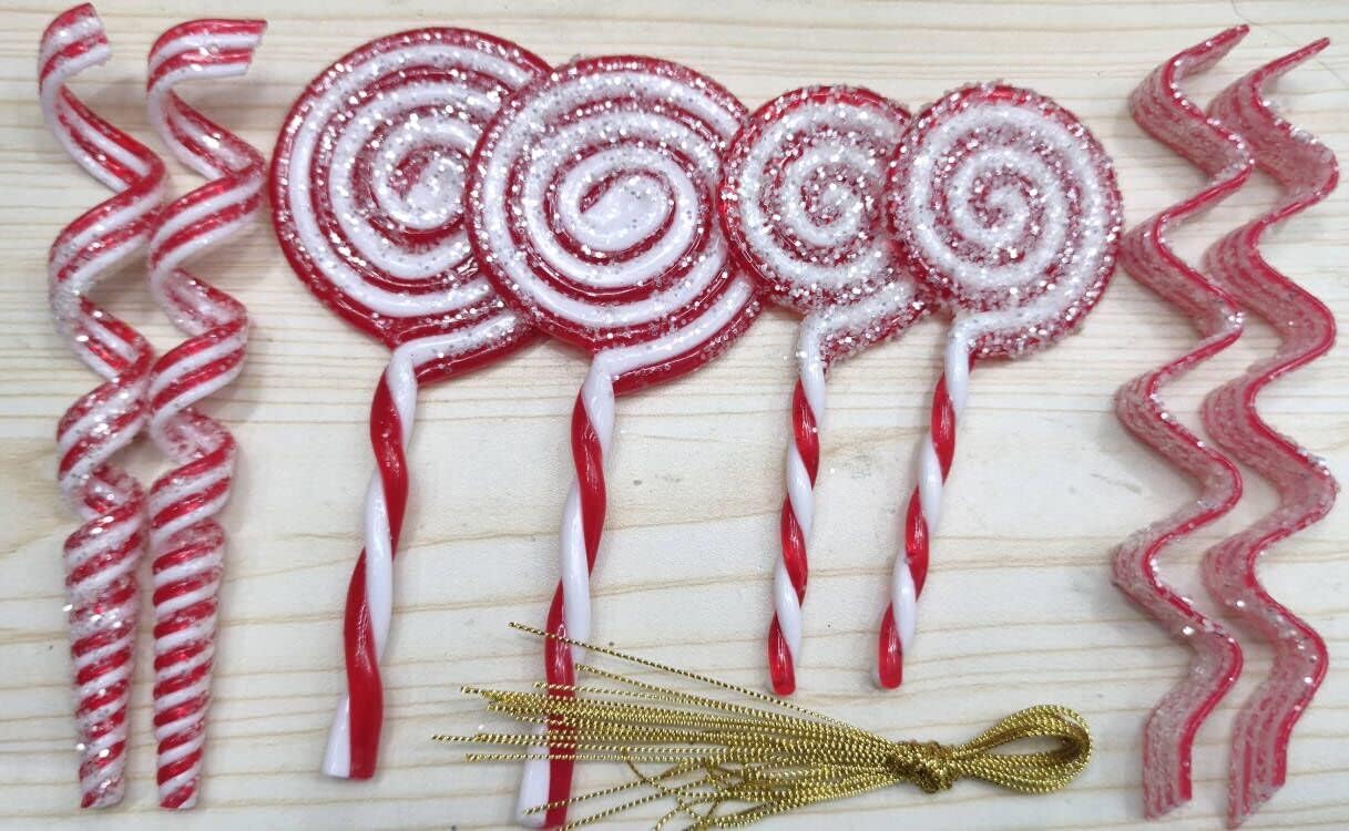 8 Pack Christmas Lollipop Ornament,Red and White Candy Cane Christmas Tree Ornament,Swirl Lollipop Mould Christmas Tree Hanging Decorations Twisted Acrylic Photo Prop Decor for Home Birthday Party