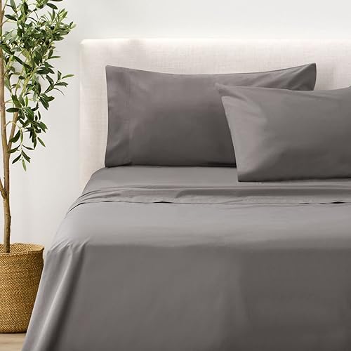 Nate Home by Nate Berkus - Juego de sábanas de 4 piezas de 200 hilos 100 % algodón percal, fresco, transpirable de mDesign, tamaño King, 1 sábana