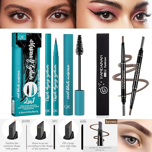 Miniatura 5 de Kit completo de maquillaje todo en uno, 3 barras de contorno de crema, paleta de sombra de ojos de 12 colores, base de cobertura completa, juego de