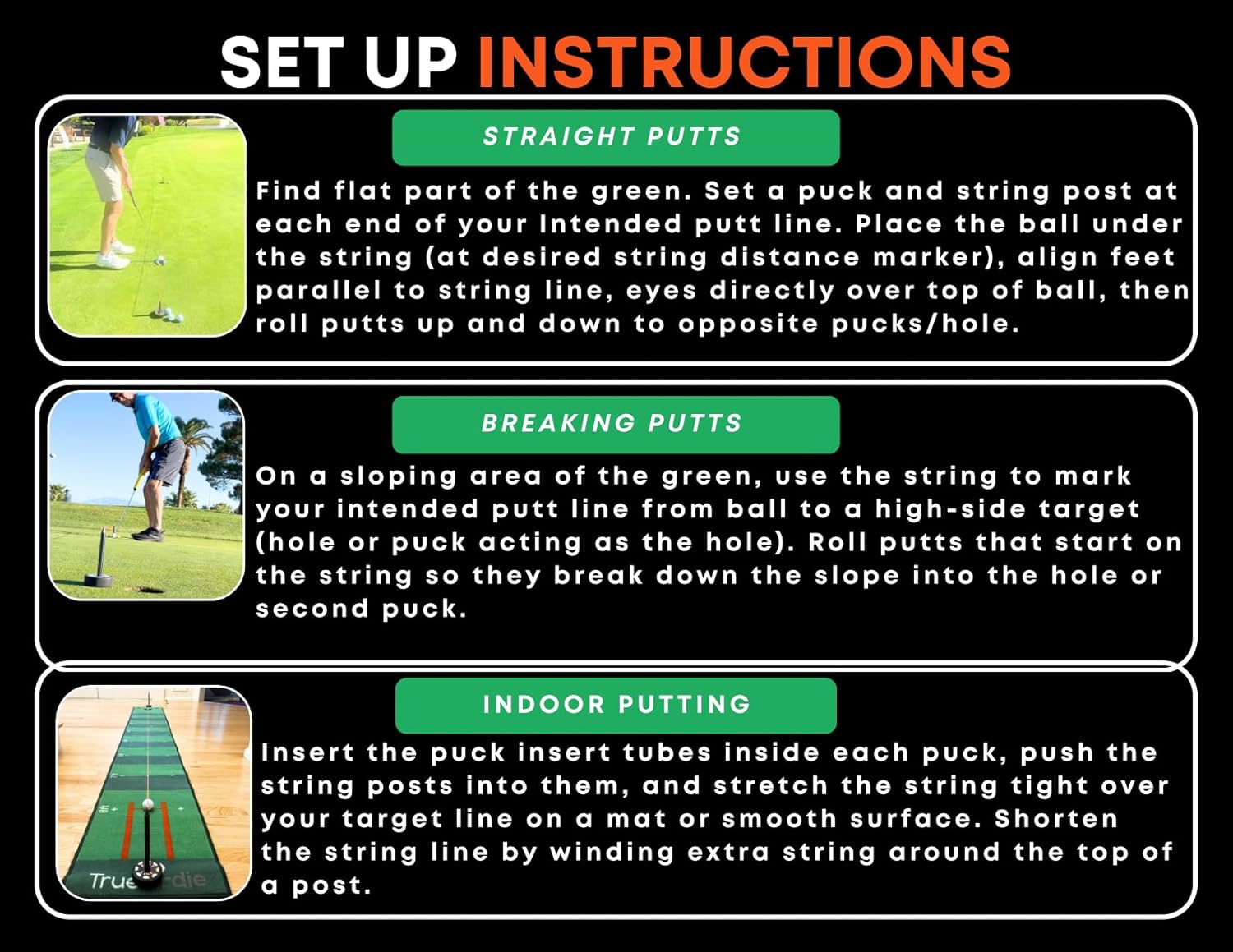 Putting Training Aid Bundle - Alignment String and T-Ruler Putting Trainer - Putter Face Angle, Stroke Path and Eye Position - Indoor and Outdoor Practice Set
