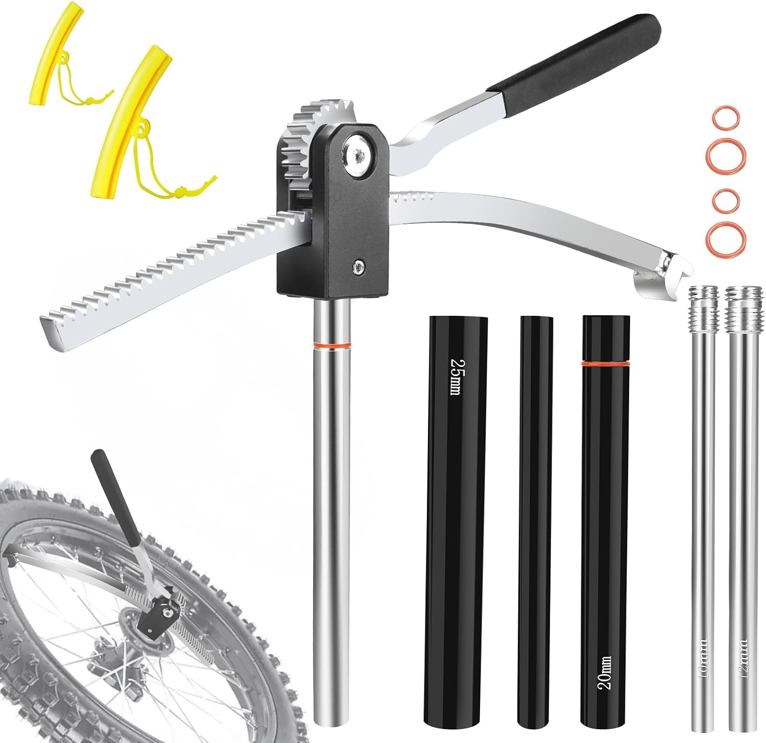 Dirt Bike Tire Changing Tool Kit-Complete Package for Motocross, Enduro, Dirt Bikes 16"-21" Wheels, Includes 15/17/20/25mm Axles, Black