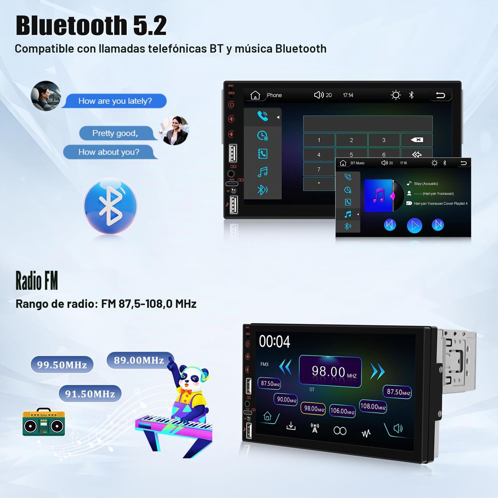 SIXWIN 1 DIN Radio Coche con Wireless CarPlay & Android Auto & Mirror Link,7 Pulgadas Pantalla Táctil Estéreo con Bluetooth RDS/FM 2USB TF Puerto/Aux/Youtube+Controllo del Volante