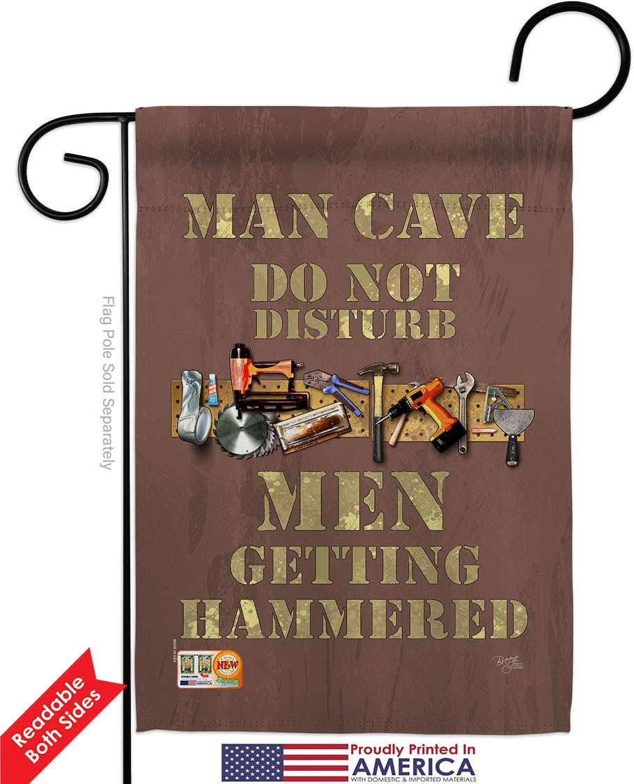 Man Cave Men Getting Hammered Garden Flag Set Wood Dowel Sweet Life Expression Spiritual Hope Love Wisdom Support Emotion Postive Small Gift Yard House Banner Double-Sided Made In USA 13 X 18.5