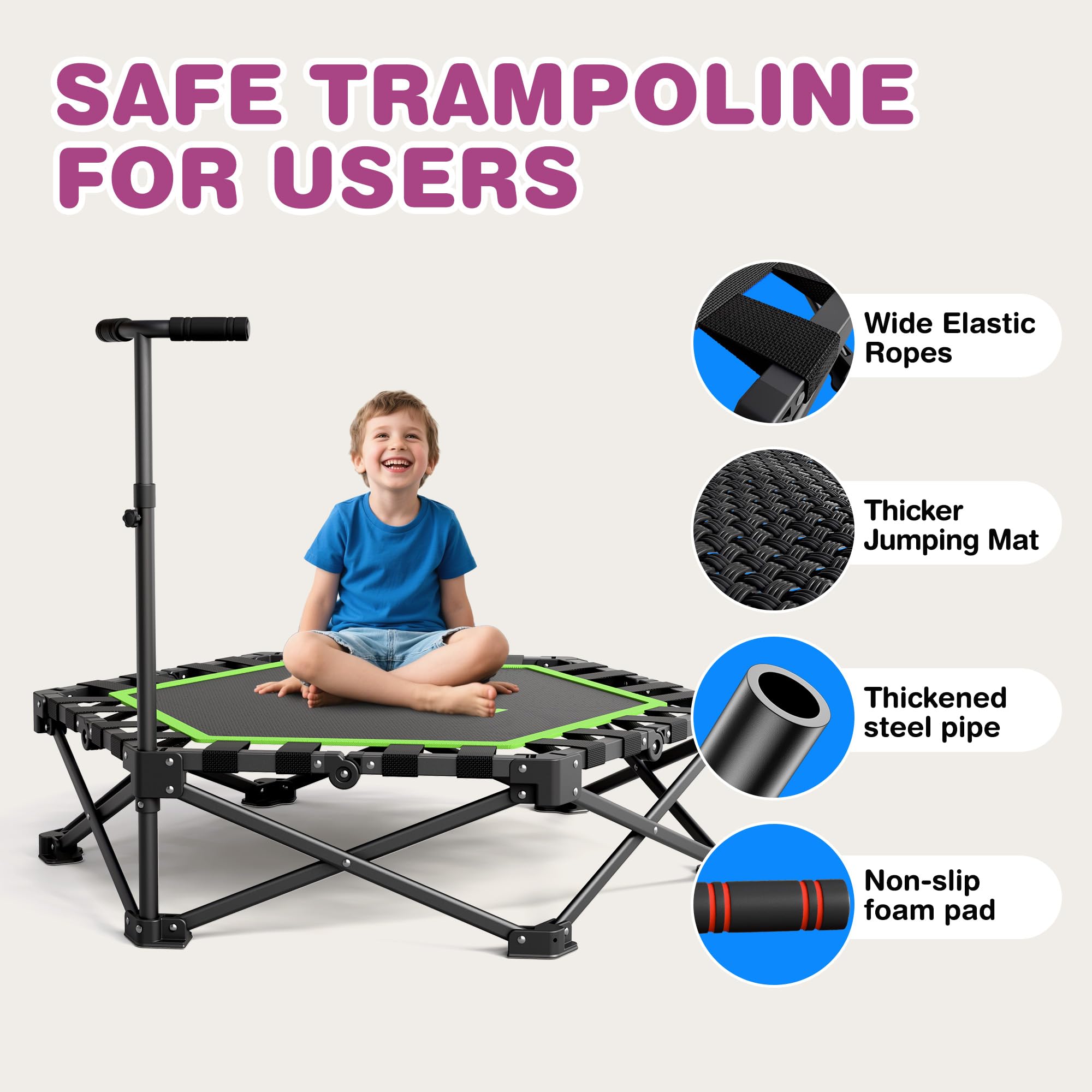 MOMODA Mini Trampolino da 76,2 cm/114,3 cm, per Bambini e Adulti, Trampolino Pieghevole con Manico, carico Massimo 90,7 kg