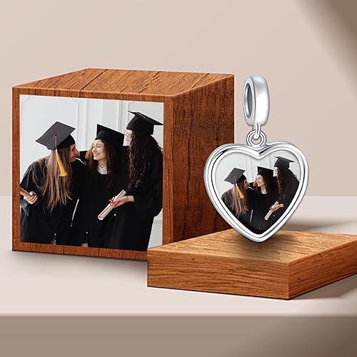 Miniatura 5 de NINGAN Abalorios personalizados con fotos de plata de ley 925 para pulseras, collares, cuentas redondas de corazón grabado personalizado para