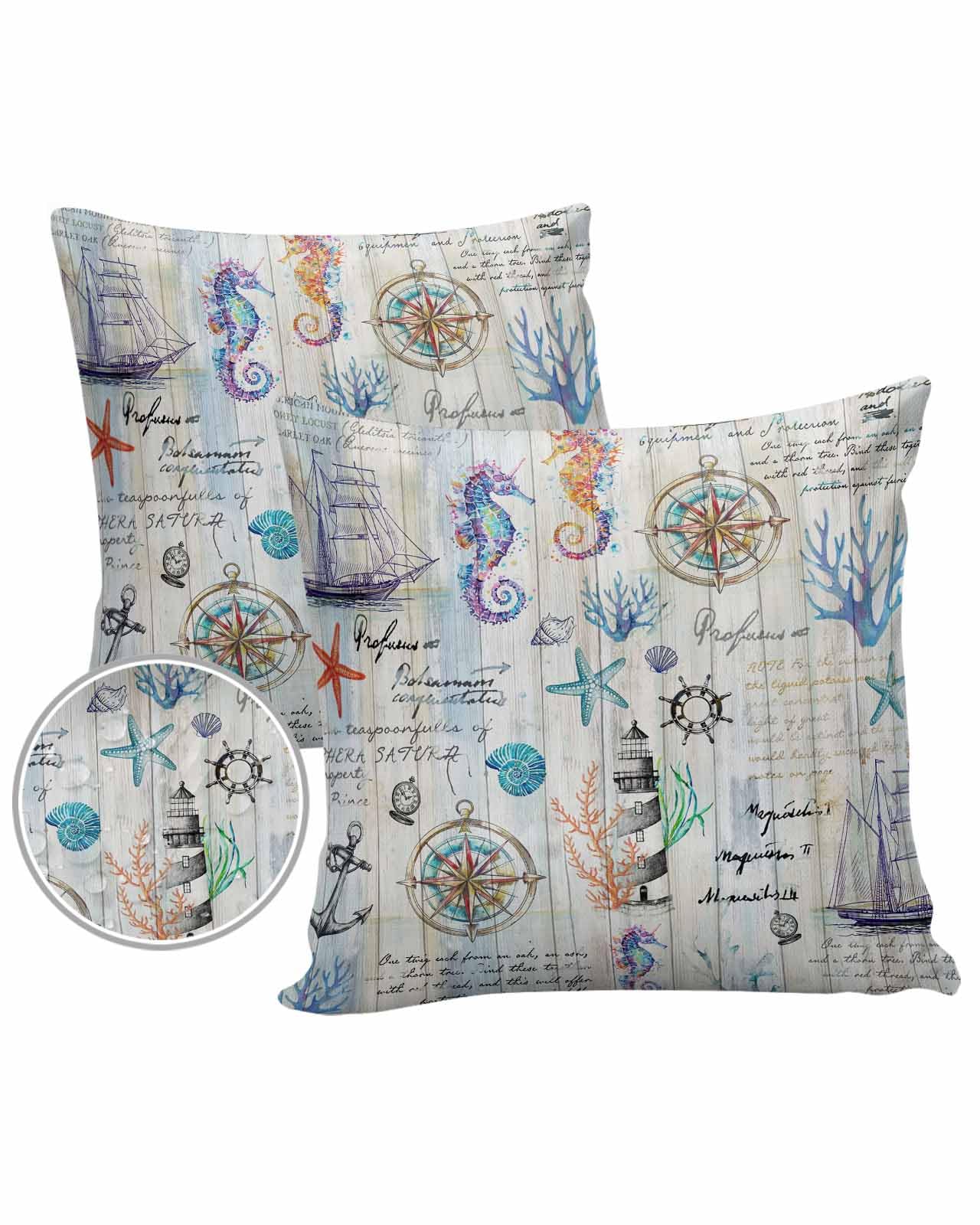 LEOKOTI Coastal Nautical Outdoor Pillow Covers 24