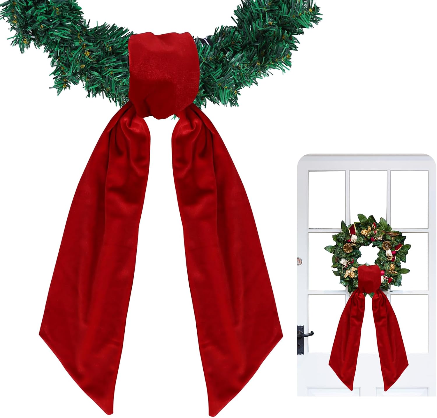 TONIFUL Wreath Sash for Front Door 4.5" x 56" Red Check Plaid Wreath Sash for Embroidery Garland Doorway Indoor Outdoor Wall Yard Ribbon Bow Christmas Party Home Decor