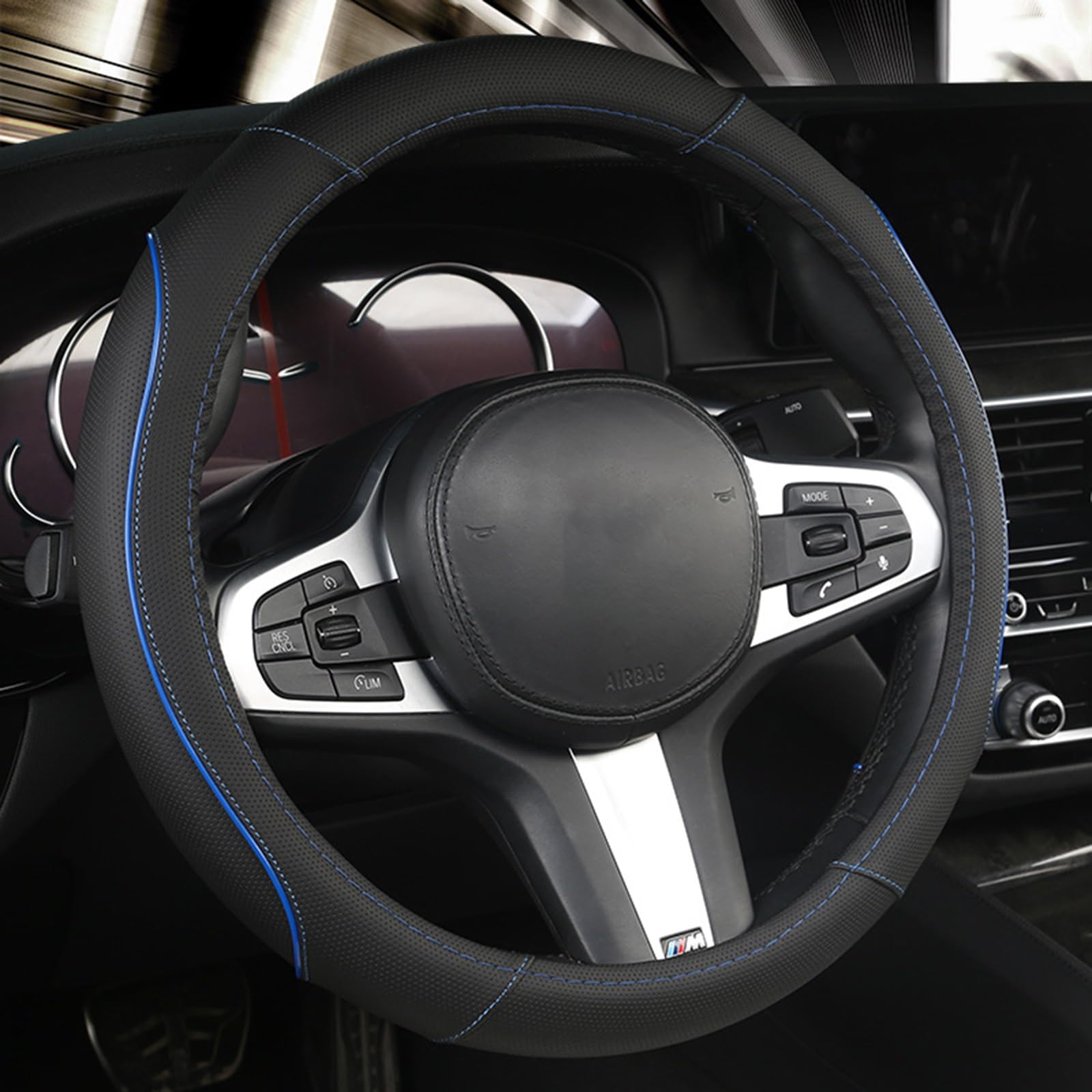 Car Steering Wheel Covers for Ford Ecosport 2018-2023,Steering Wheel Cover,Breathable Anti-slip Protector Interior Accessories for Men Women,Car Accessories,C-blue + black-O-shaped