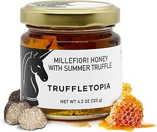 Truffletopia | Millefiori Honey with Summer Truffle | Infused with Real Black Truffles from Italy | Use for Cooking, Baking, Topping, Sauces | 4.2 Oz