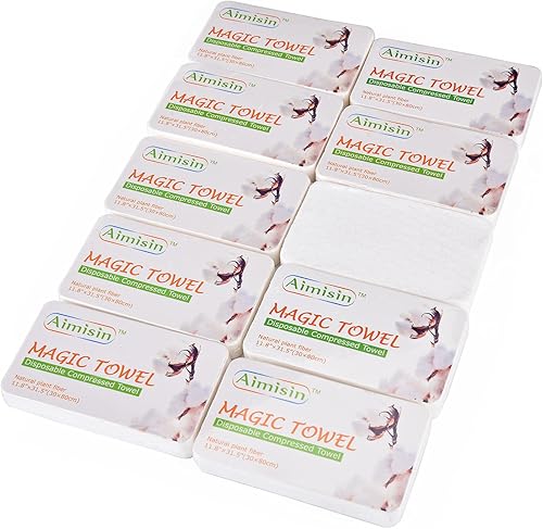 Toallas comprimidas, desechables, suaves y duraderas, 100% algodón para el hogar, baño, viajes, campamento (M-11.8 x 31.5 pulgadas, 1 paquete (10