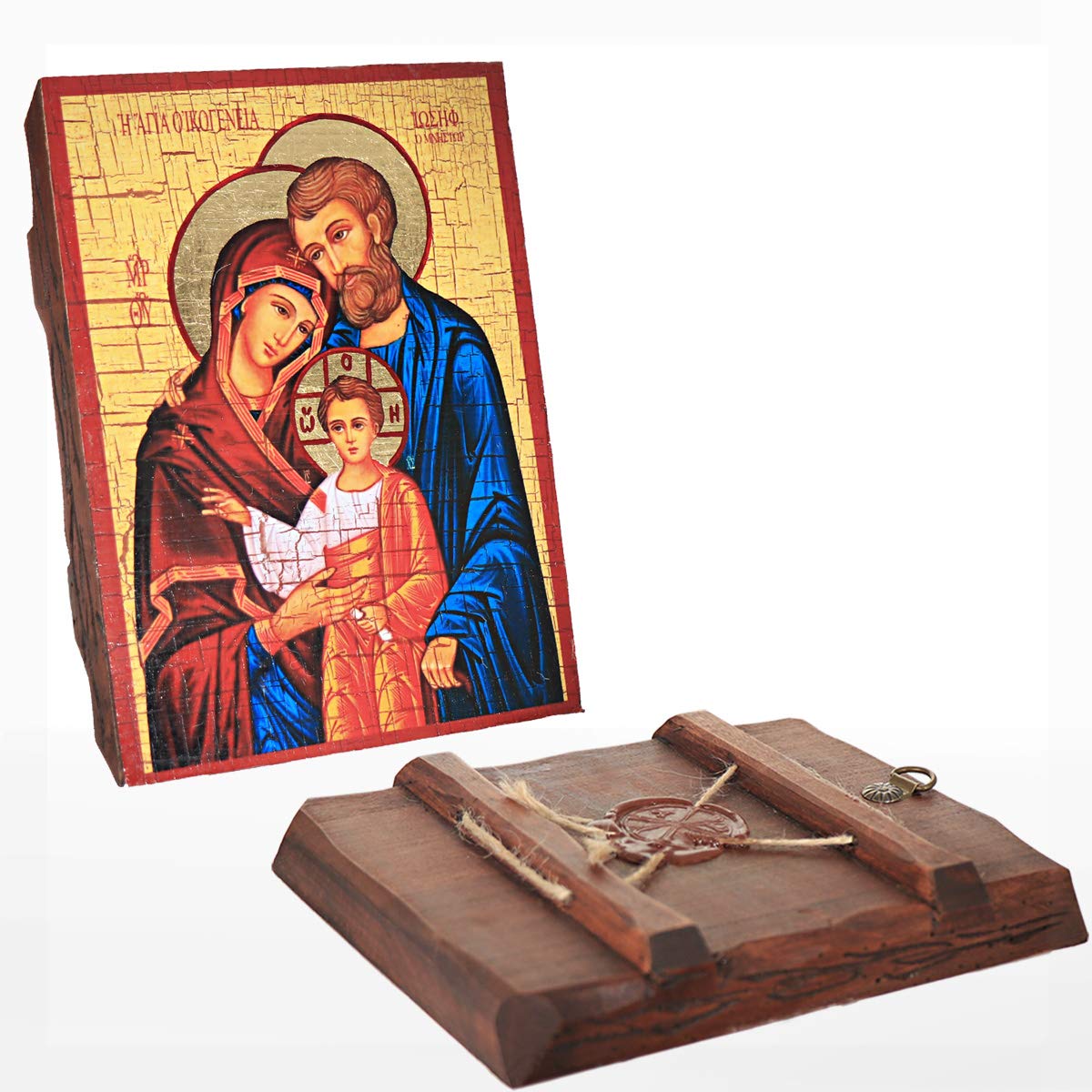 NKlaus Sainte Famille, Icône chrétienne en bois scellée 16x12,5cm fait main 37035