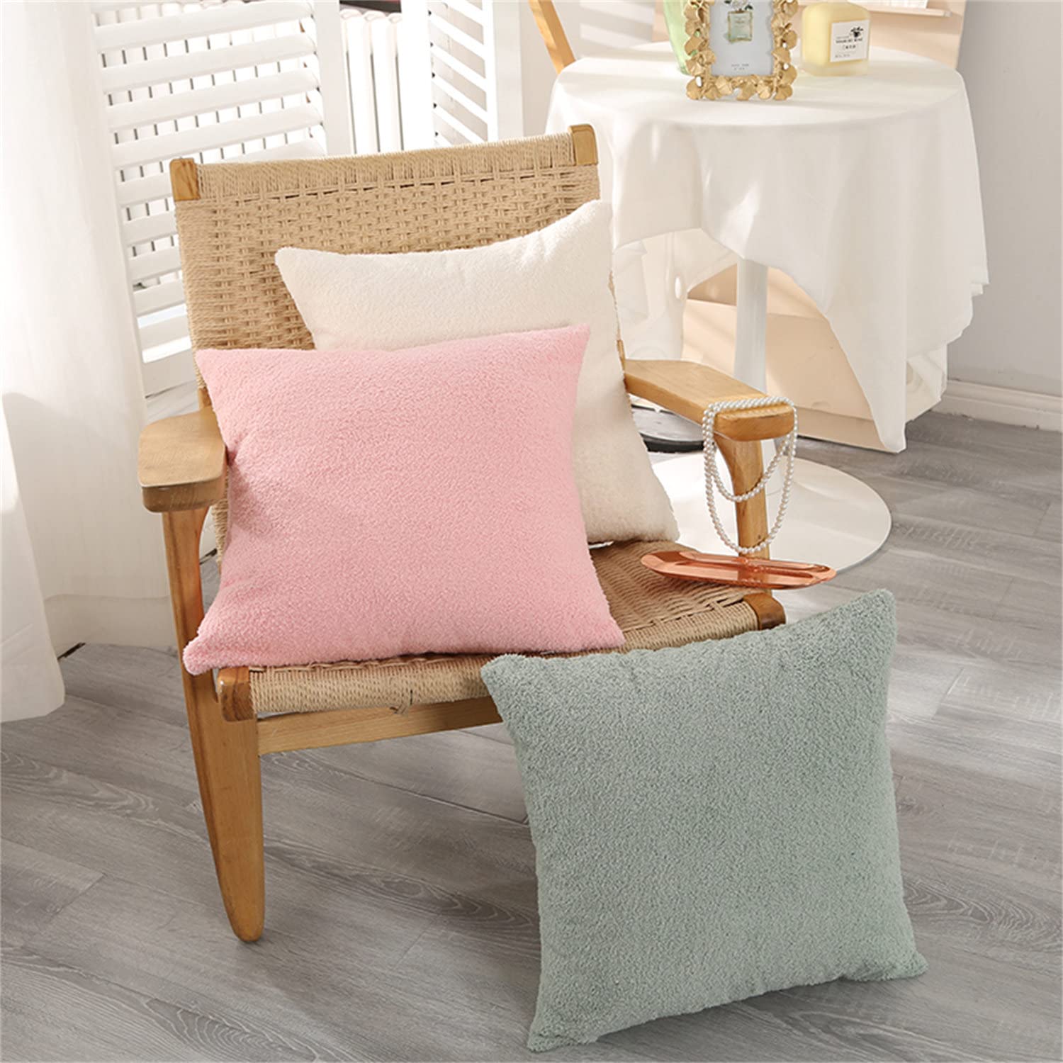 Fundas de cojín de forro polar de peluche, fundas de almohada cuadradas, fundas de almohada decorativas, para sofá sala de estar (verde mostaza, 45 x 45 cm (juego de 8))