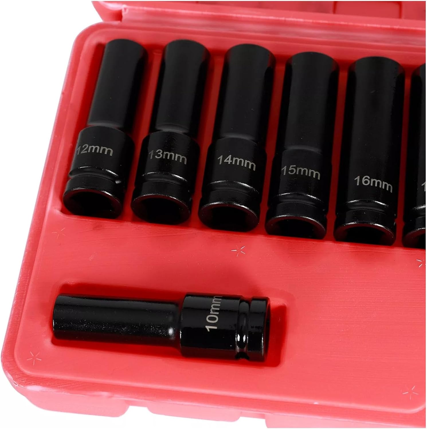 15 Pieces 1/2 Inch Drive Deep 6 Point Metric Impact Socket Set (10-24 mm), 4883 with Storage Case