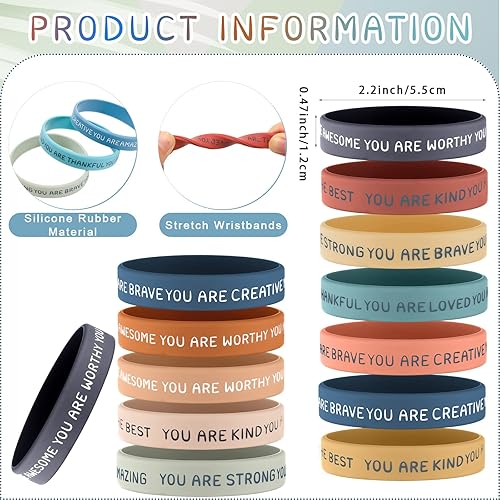Vista 30 de Roowest 120 pulseras motivacionales a granel para estudiantes, bandas de goma inspiradoras, pulseras de silicona de afirmación elástica, premios