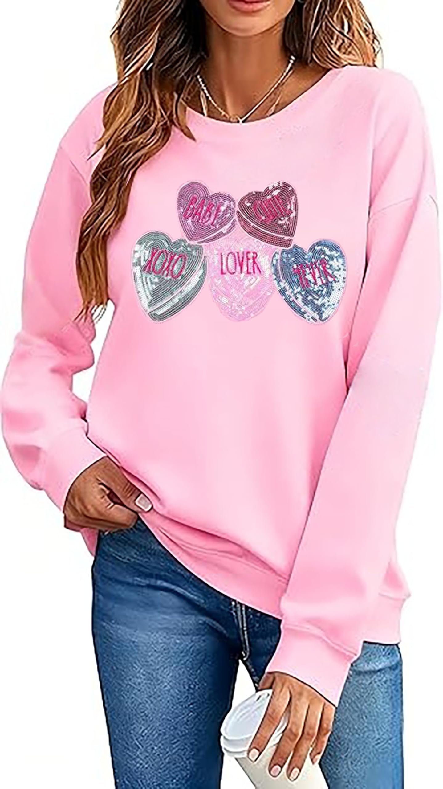 Valentine's Day Sweatshirt Women's Funny Love Heart Graphic Shirt Casual Long Sleeve Pullover Top-image-42