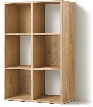 CAPHAUS Sturdy Room 11-Inch Cube Storage Organizer Shelf, with Thick Exterior Edge, Storage Shelf Divider w/Back, Bookcase, 6-Cube, Natural Oak