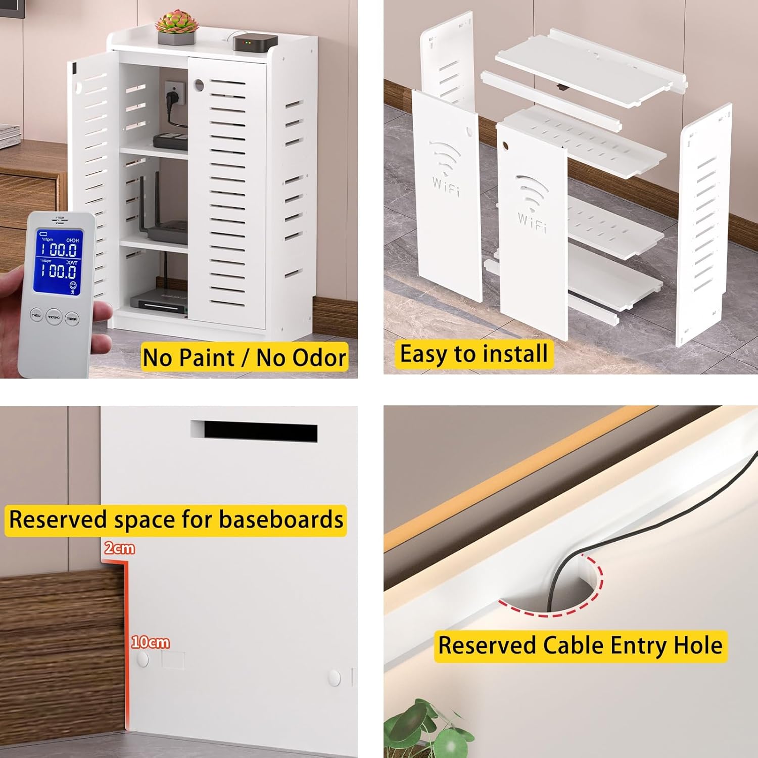 WiFi Router Storage Cabinet WiFi Router Box Hider Openwork Breathable Design Adjustable Shelves Spacious Organized Storage Easy to Install(WiFi Type (Gray),50x60x25cm)