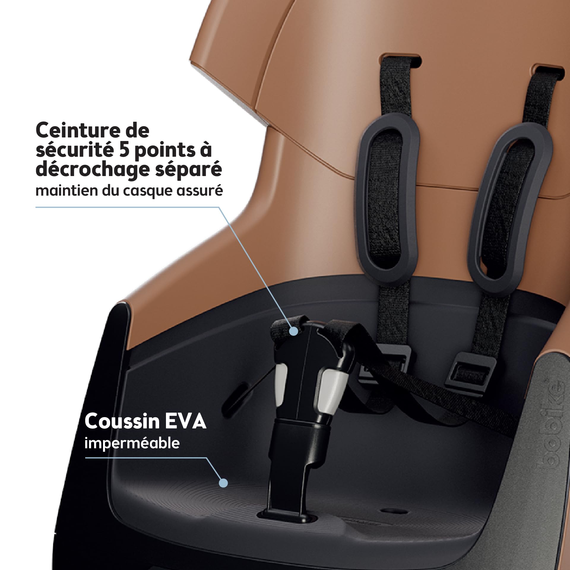 BOBIKE 8010900002 - Siège vélo arrière Exclusive Evolve Maxi pour Cadre, pour Enfants de 9 Mois à 6 Ans jusqu'à 22 kg en Couleur Marron Cannelle