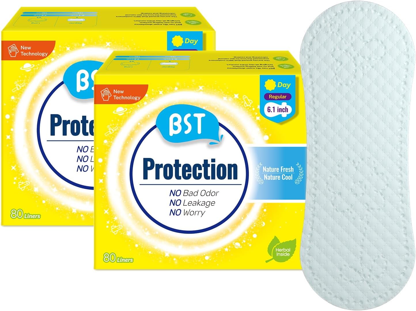 BST Mint Fresh Daily Panty Liners | 6.1 Inch, 160 Count, Wingless Invisible Liners for Daily Freshness & Odor Control, Natural Mint Infused, Soft Touch Everyday Care