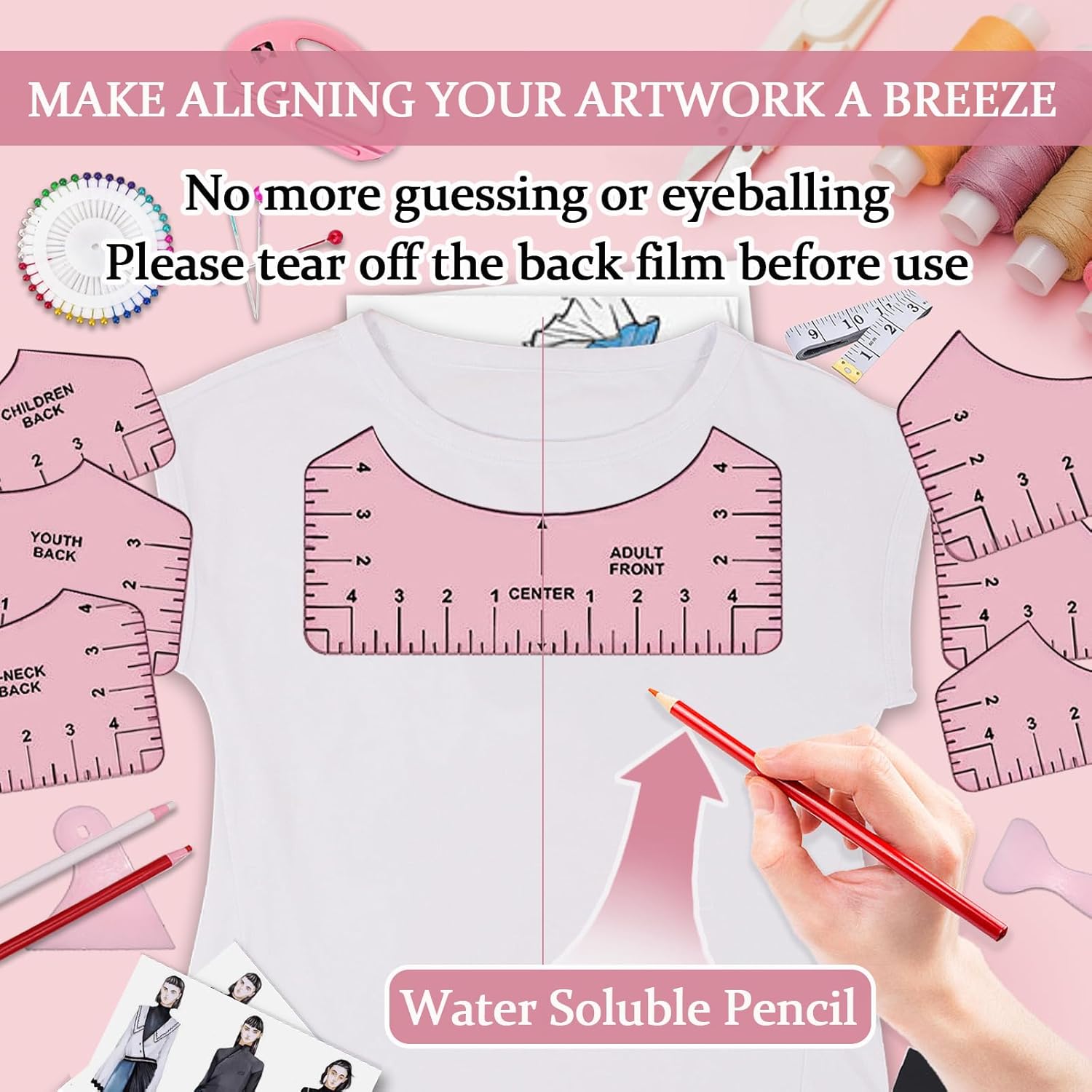 DNSGOOR Sublimation Shirts Tool Kits for Vinyl Alignment with 2 Pcs Heat Press Platen Wrap Cover 16 x 24 Inch for Cricut Heat Press HTV Vinyl Center Designs,Craft Sewing Accessories