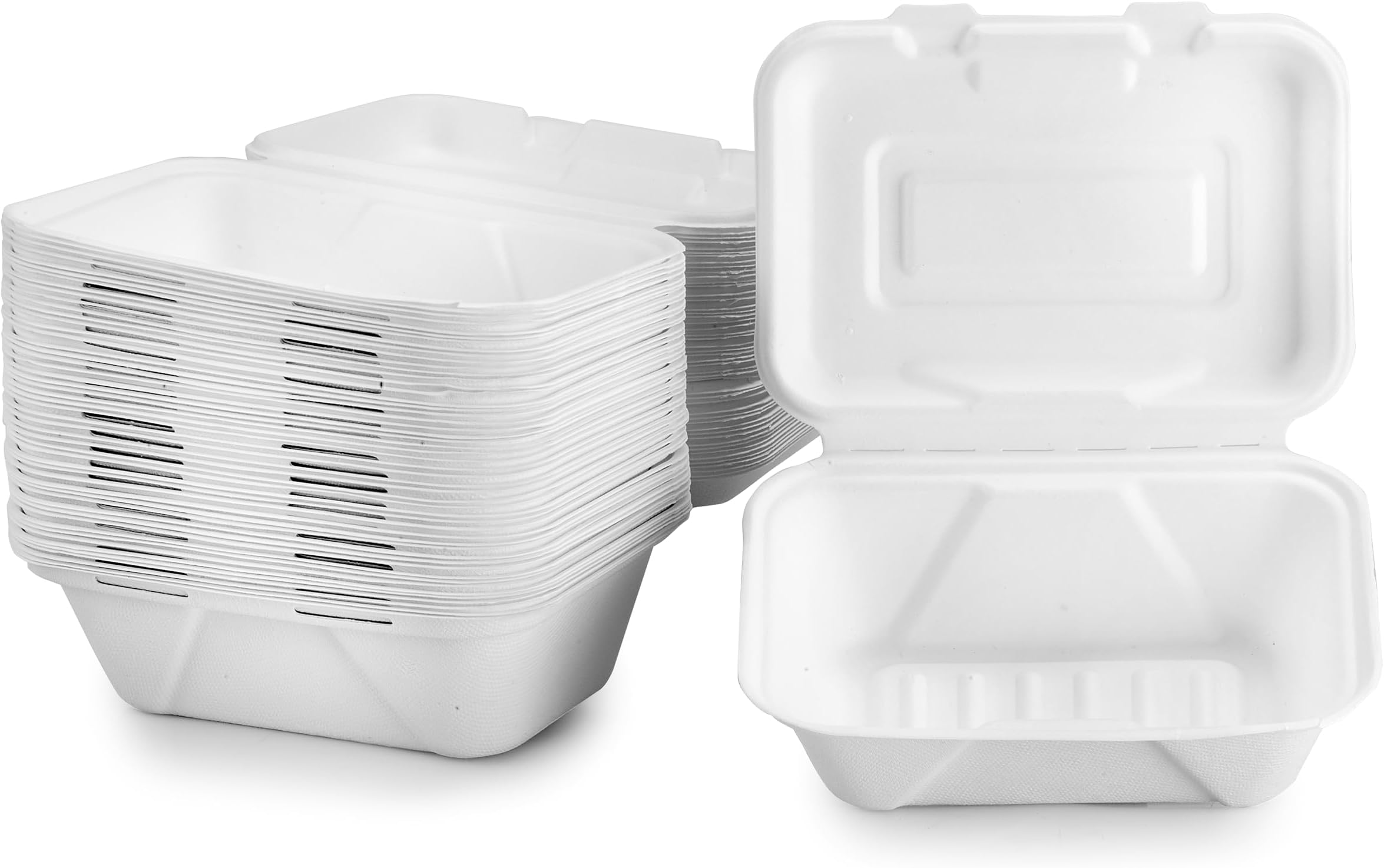 Signature Packaging - Takeaway Containers with Lids - Clamshell Takeaway Boxes Disposable Food Containers - 50 Pack - (18.5 x 13 x 7 cm)