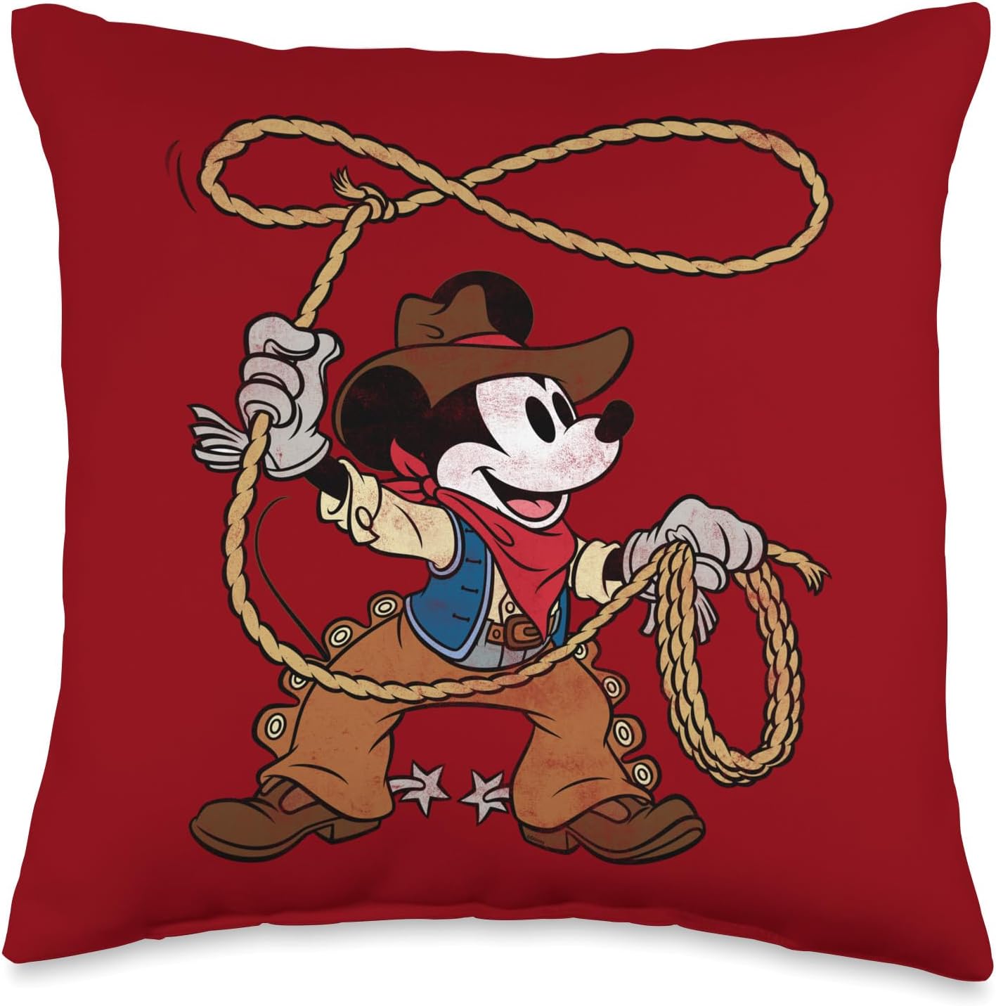 Disney Mickey Mouse Cowboy Costume Western Vintage Look Throw Pillow