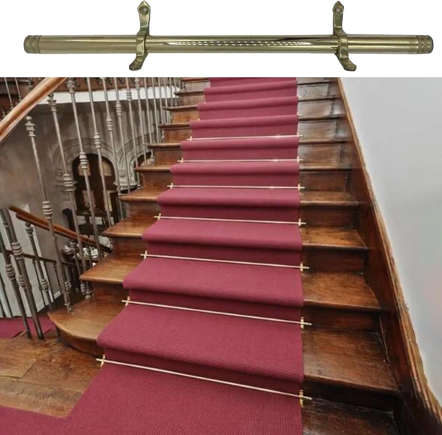Staircase Rods, Brass Stair Carpet Rods for Decorative Residential Stair Carpet Fixing Rods, Easy to Install