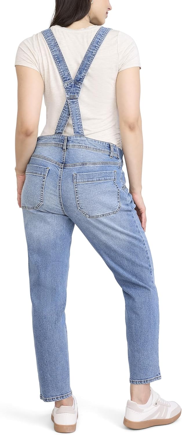 Motherhood Maternity womens Relaxed Fit Straight Leg Denim Pregnancy Overalls With Adjustable Straps and Pockets - Image 4