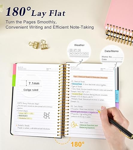 Miniatura 8 de Cuaderno de 5 asignaturas con pestañas divisoras de bolsillo extraíbles, 240 páginas en espiral de 8.5 x 11 pulgadas, cuaderno rayado para mujer,