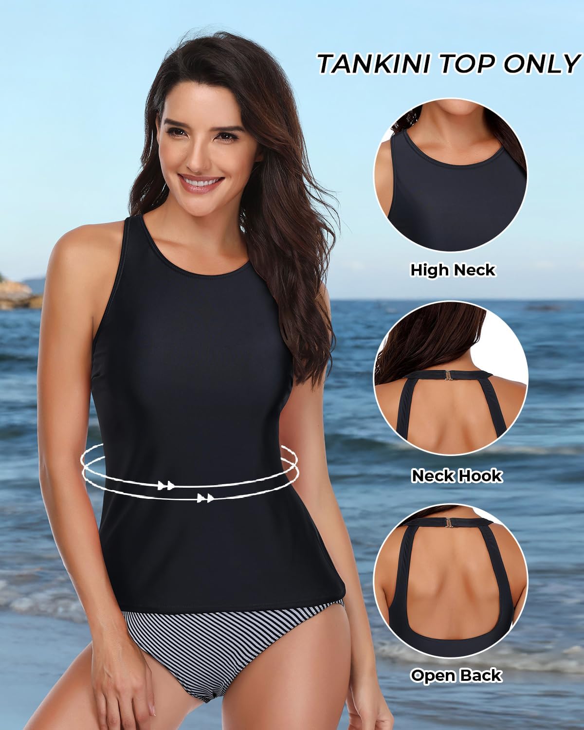 Holipick High Neck Tankini Top Bathing Suit Tops for Women Tummy Control Tank Tops Swimsuits - Image 3