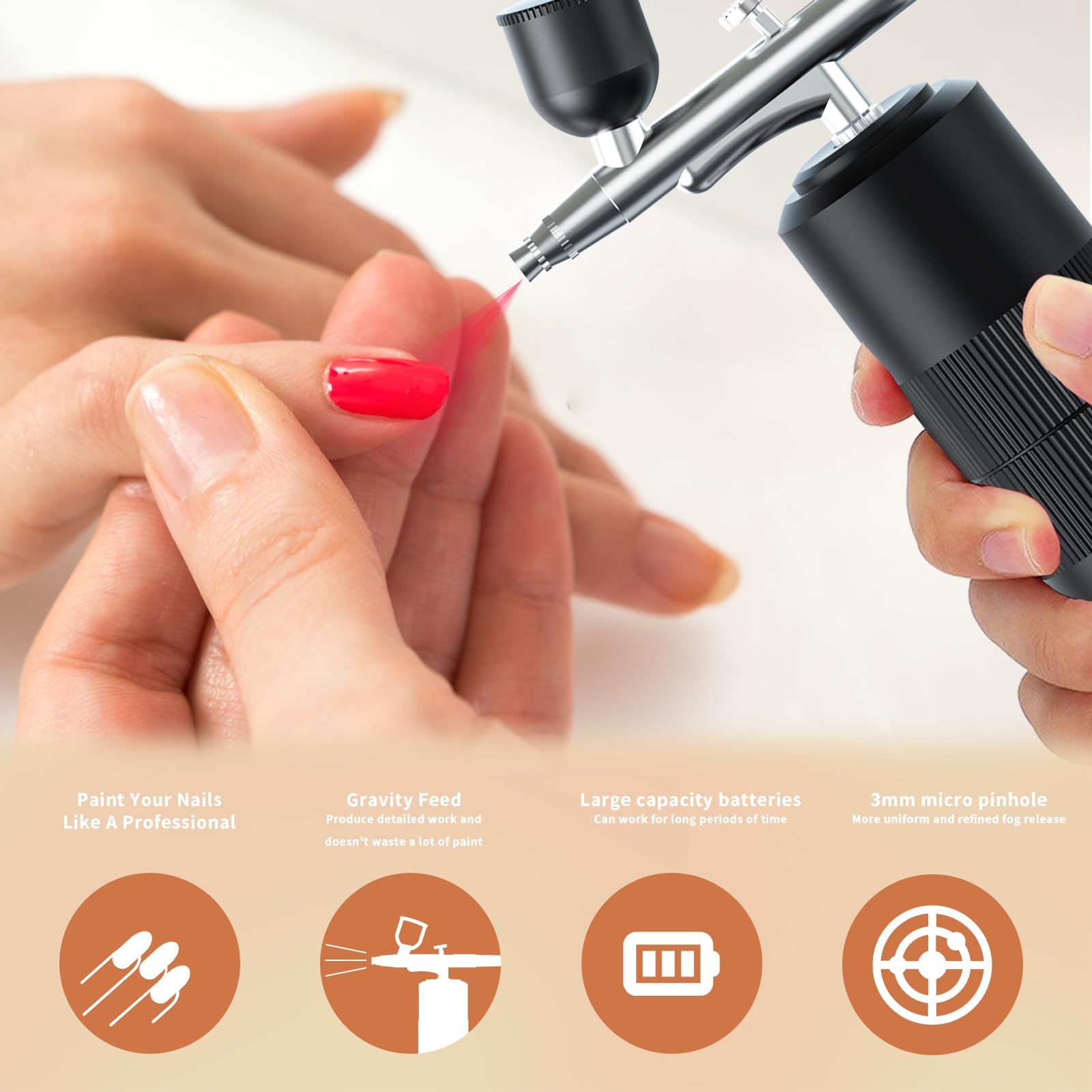 Aerografo Set, Compressore portatile cordless Kit 36PSI multifunzione Aerografo con compressore per decorazioni per torte pittura su modelli nail art cura della pelle (Black-A05)